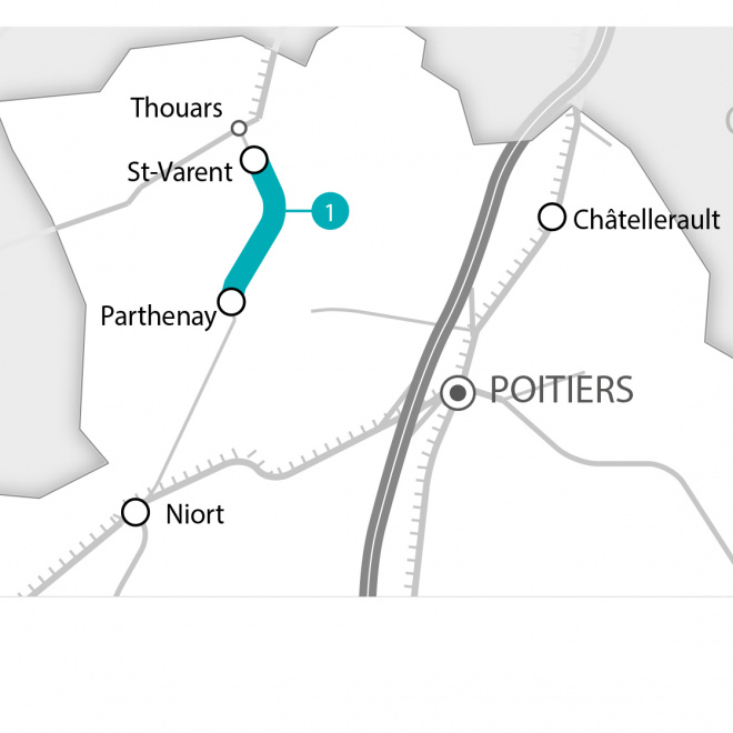 Carte de la ligne de fret Parthenay Saint-Varent