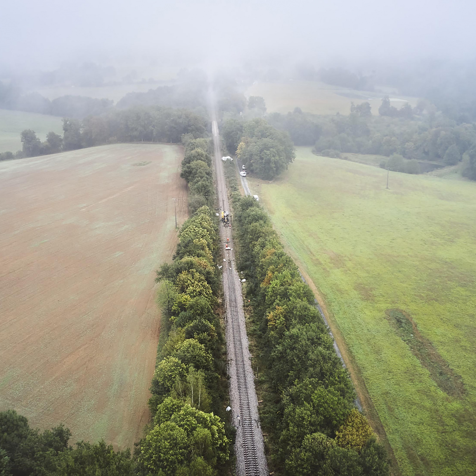 Vue aérienne des travaux sur la ligne TER Nexon - Saint-Yrieix